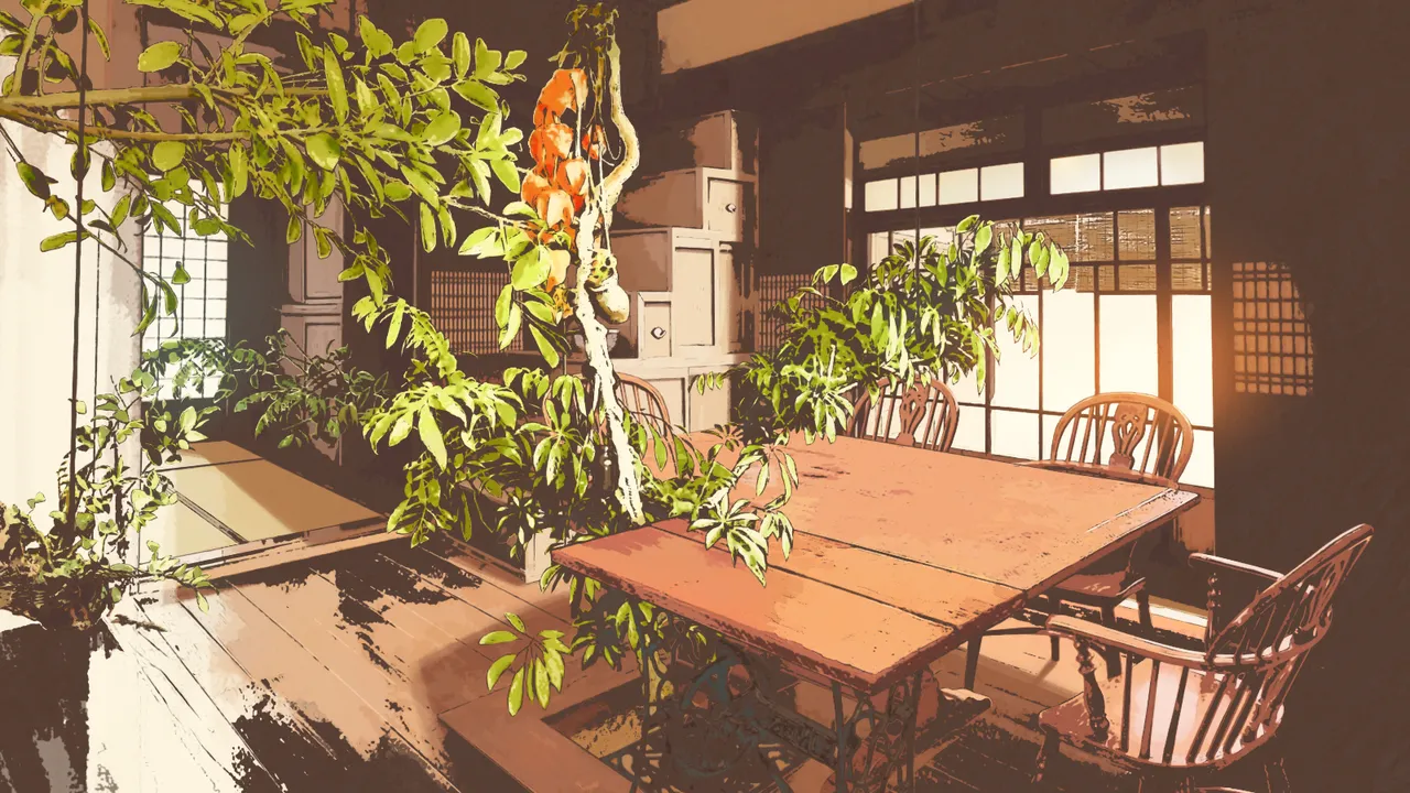 绿植环绕的日式室内场景