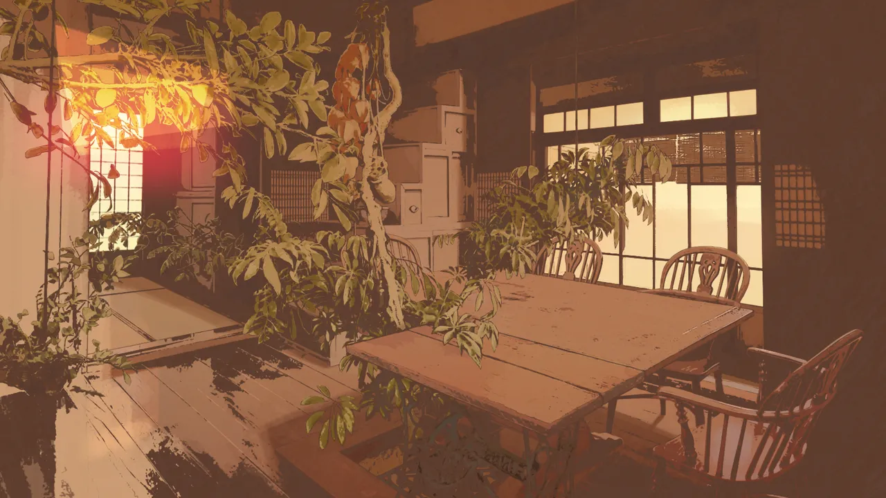 夕光中的日式室内场景